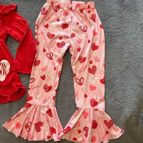 NEW 3pc Girls Valentine’s Day Belle Bottom Pants Outfit W/Matching Headband - Picture 3 of 5